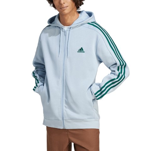 Bluza męska adidas Essentials Fleece 3-Stripes Full-Zip błękitna IJ8932 Adidas