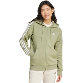 Bluza damska adidas Essentials 3-Stripes Full-Zip Fleece Hoodie oliwkowa JP2352 Adidas