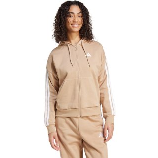 Bluza damska adidas Essentials 3-Stripes Full-Zip Fleece Hoodie beżowa JX7706 Adidas