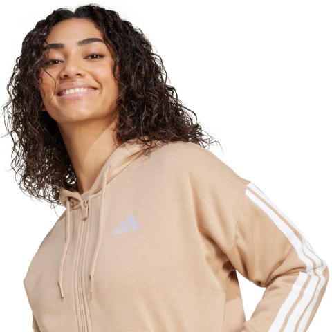 Bluza damska adidas Essentials 3-Stripes Full-Zip Fleece Hoodie beżowa JX7706 Adidas