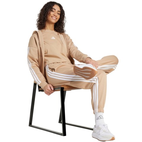 Bluza damska adidas Essentials 3-Stripes Full-Zip Fleece Hoodie beżowa JX7706 Adidas