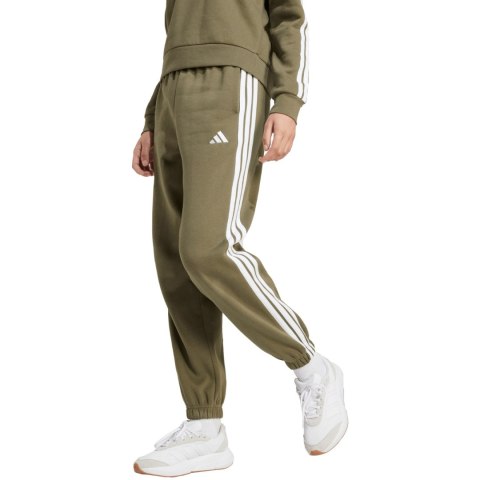 Spodnie damskie adidas Essentials 3-Stripes Fleece Loose-Fit oliwkowe JX7698 Adidas