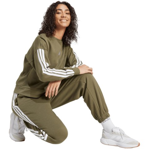 Spodnie damskie adidas Essentials 3-Stripes Fleece Loose-Fit oliwkowe JX7698 Adidas