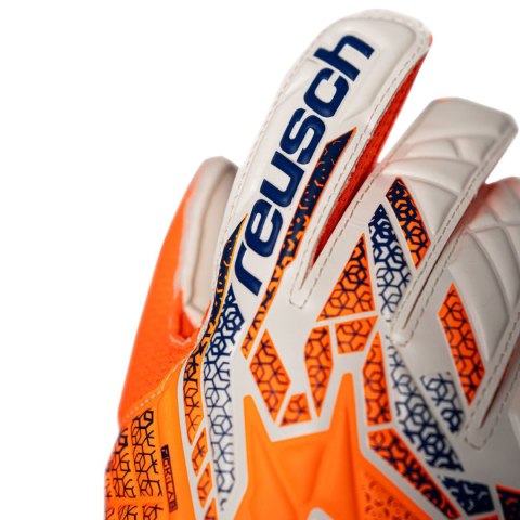 Rękawice bramkarskie Reusch Attrakt Solid Junior biało-pomarańczowo-niebieskie 5572516 2500 Reusch