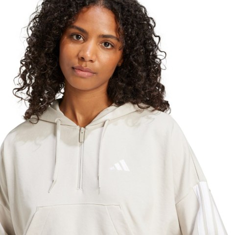 Bluza damska adidas Essentials 3-Stripes French Terry Quarter-Zip Hoodie beżowa JN1958 Adidas