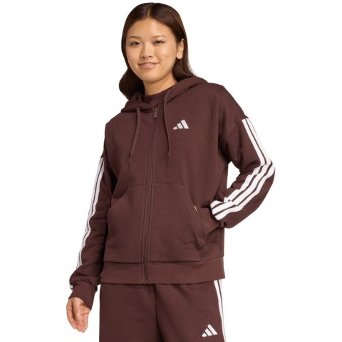 Bluza damska adidas Essentials 3-Stripes Full-Zip Fleece Hoodie brązowa JY3082 Adidas