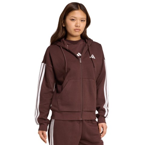 Bluza damska adidas Essentials 3-Stripes Full-Zip Fleece Hoodie brązowa JY3082 Adidas