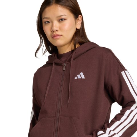 Bluza damska adidas Essentials 3-Stripes Full-Zip Fleece Hoodie brązowa JY3082 Adidas